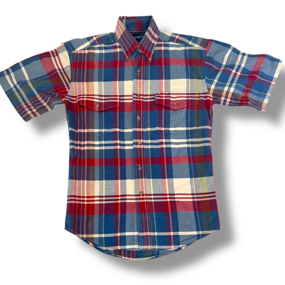 Wrangler Western Plaid Short‎ Sleeve Shirt Mens Medium Button Front Workwear
